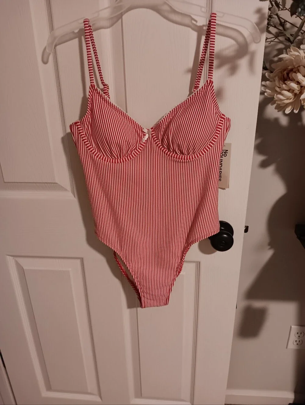 No Boundaries Red & White Striped One Piece Bathing Suit. Medium NWT